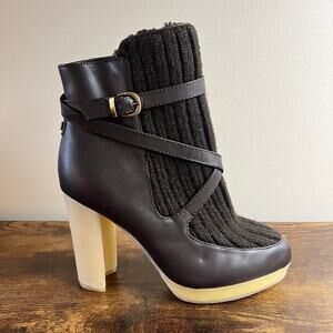 Australia Luxe Collective Mercy Knit Boots 9 Wool Shearling Leather Buckle Block